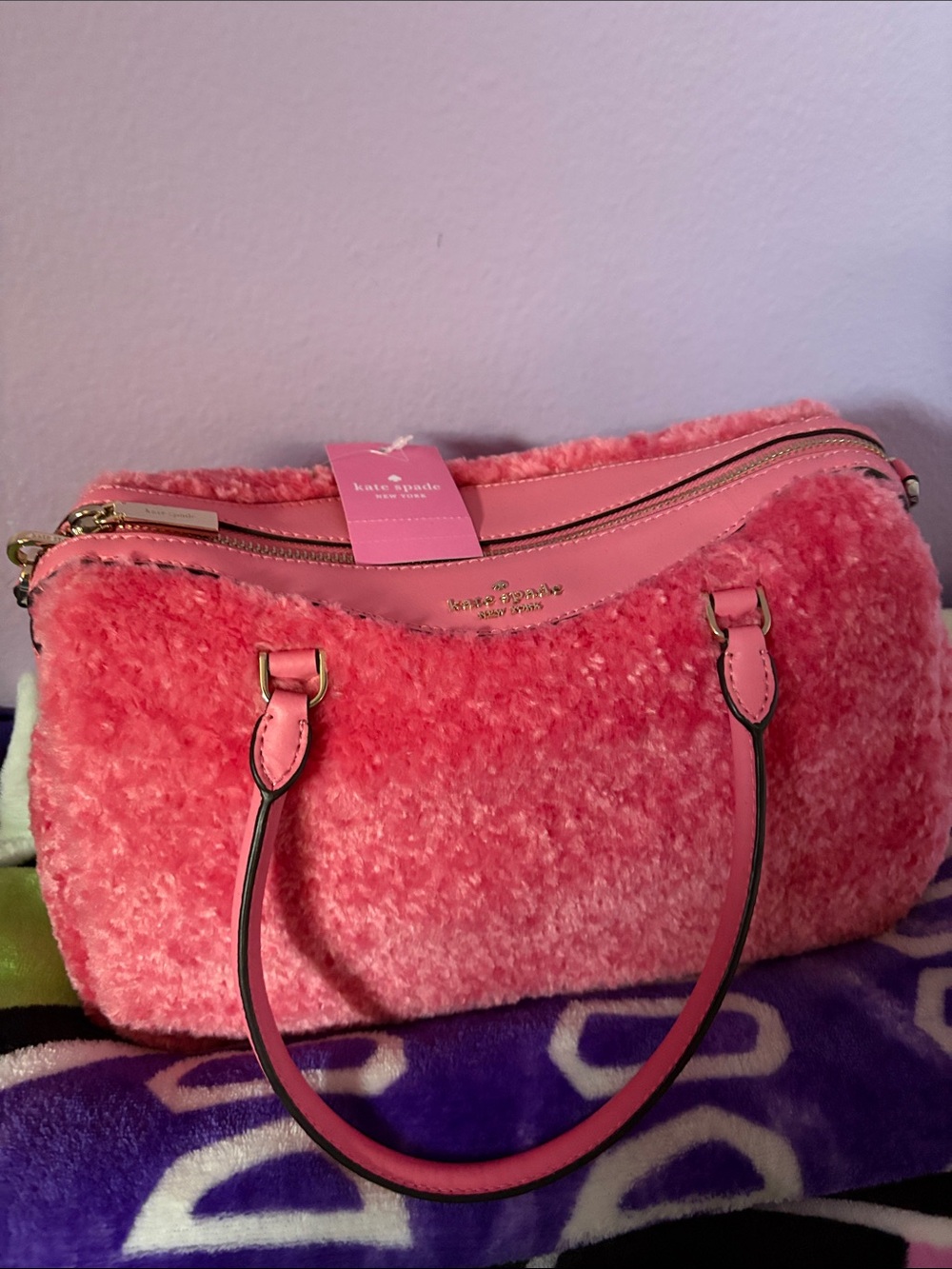 kate spade Pink Faux Shearling Shoulder Bag